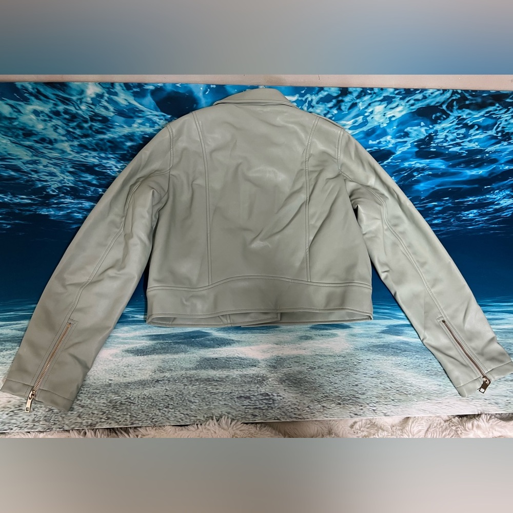 ❄️Zara Women's mint green Sage Moto Leather Jacket with Sleek Modern Feminine - Picture 12 of 13